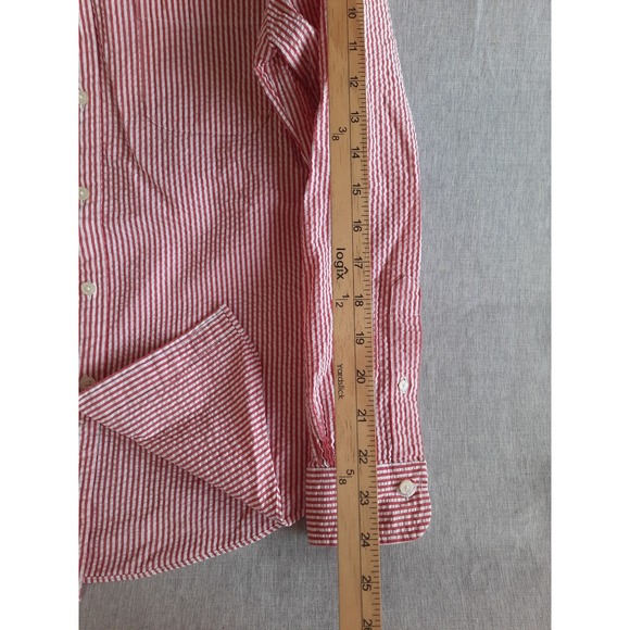 Brooks Brothers Regent Fit Red Stripe Wrinkle Seersucker Button Down Shirt Men S - Picture 5 of 9